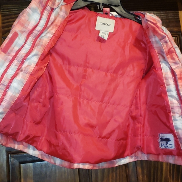 Cherokee girls coral check rain wind jacket 4 4T - Picture 4 of 6